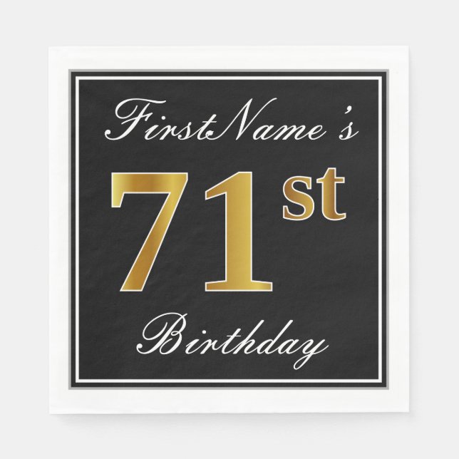 Servilleta De Papel Elegante, Faux Gold 71st Birthday + Nombre persona (Anverso)