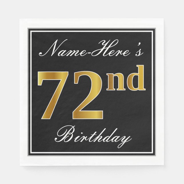 Servilleta De Papel Elegante, Faux Gold 72nd Birthday + Nombre persona (Anverso)