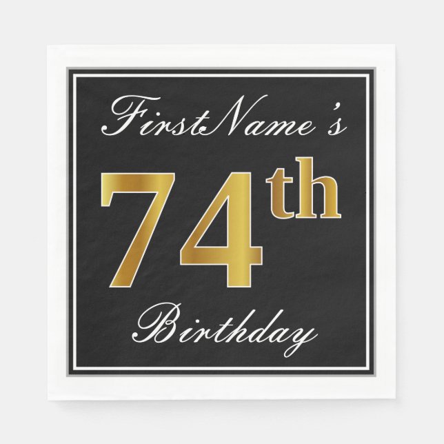 Servilleta De Papel Elegante, Faux Gold 74th Birthday + Nombre persona (Anverso)