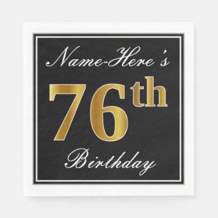 Servilleta De Papel Elegante, Faux Gold 76th Birthday + Nombre persona