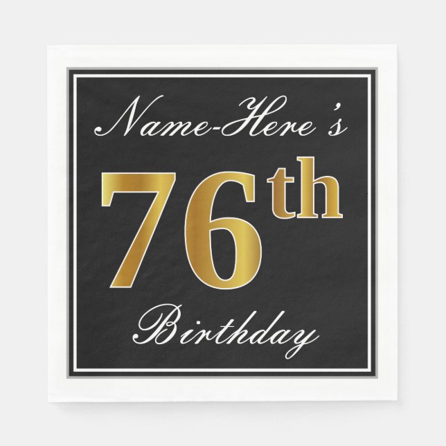 Servilleta De Papel Elegante, Faux Gold 76th Birthday + Nombre persona (Anverso)