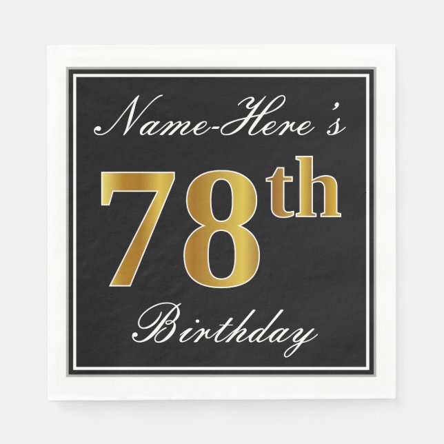 Servilleta De Papel Elegante, Faux Gold 78th Birthday + Nombre persona (Anverso)