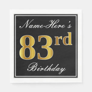 Servilleta De Papel Elegante, Faux Gold 83rd Birthday + Nombre persona