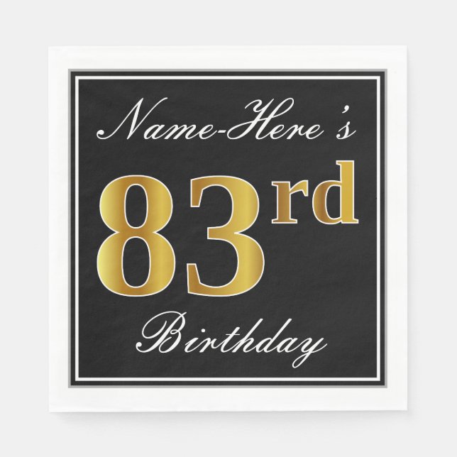 Servilleta De Papel Elegante, Faux Gold 83rd Birthday + Nombre persona (Anverso)