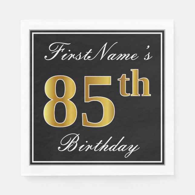 Servilleta De Papel Elegante, Faux Gold 85th Birthday + Nombre persona (Anverso)