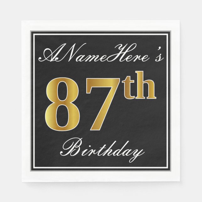 Servilleta De Papel Elegante, Faux Gold 87th Birthday + Nombre persona (Anverso)