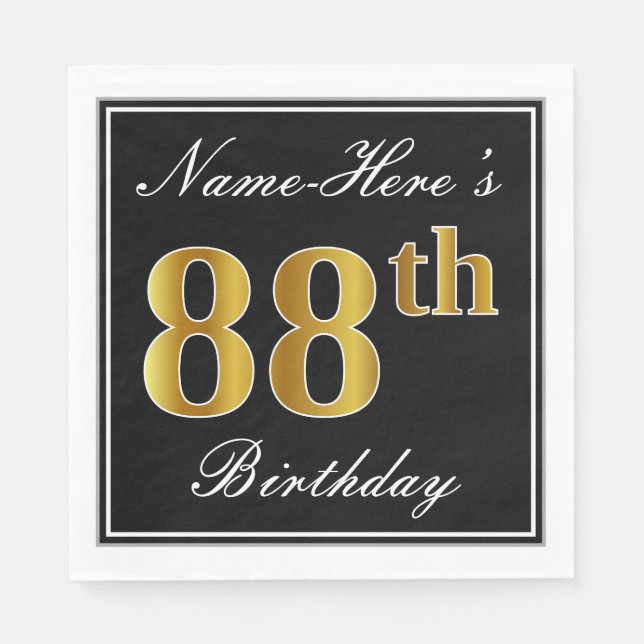 Servilleta De Papel Elegante, Faux Gold 88th Birthday + Nombre persona (Anverso)
