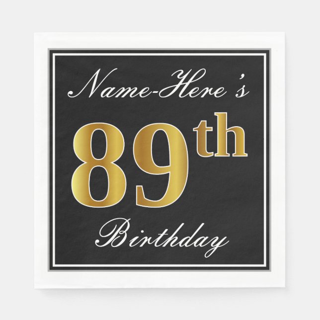 Servilleta De Papel Elegante, Faux Gold 89th Birthday + Nombre persona (Anverso)