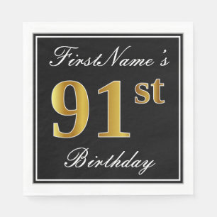 Servilleta De Papel Elegante, Faux Gold 91st Birthday + Nombre persona
