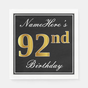 Servilleta De Papel Elegante, Faux Gold 92nd Birthday + Nombre persona