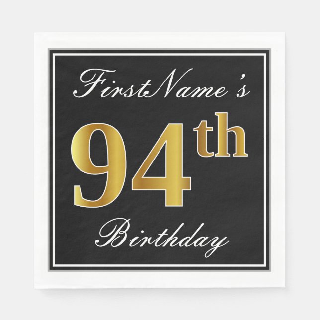 Servilleta De Papel Elegante, Faux Gold 94th Birthday + Nombre persona (Anverso)