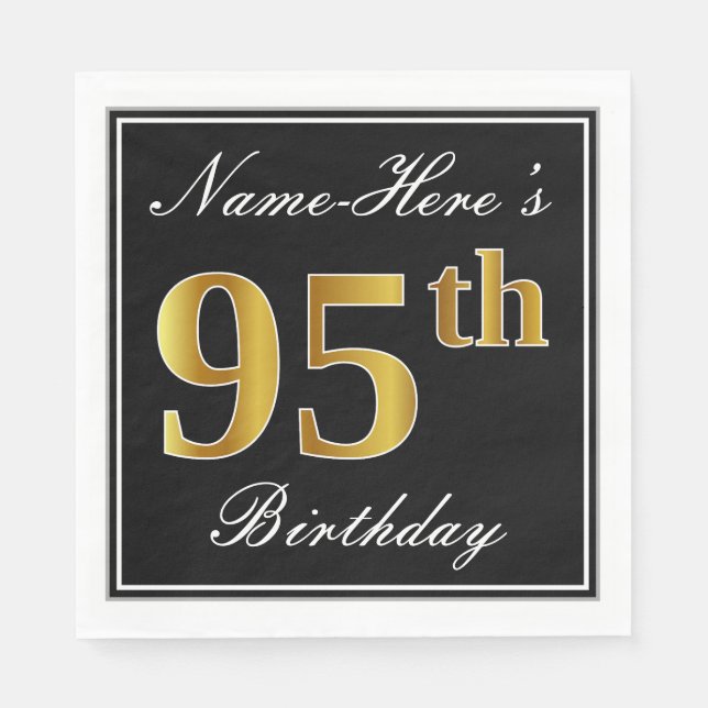 Servilleta De Papel Elegante, Faux Gold 95th Birthday + Nombre persona (Anverso)