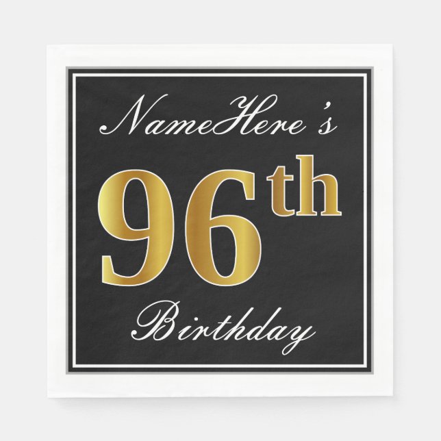 Servilleta De Papel Elegante, Faux Gold 96th Birthday + Nombre persona (Anverso)
