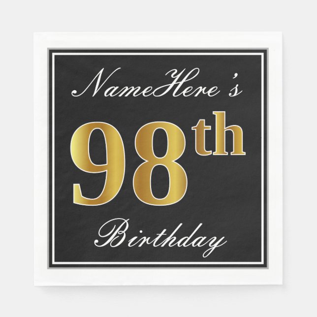 Servilleta De Papel Elegante, Faux Gold 98th Birthday + Nombre persona (Anverso)