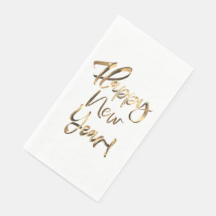 Servilleta De Papel Elegante Faux Golden Handwriter Feliz Año Nuevo
