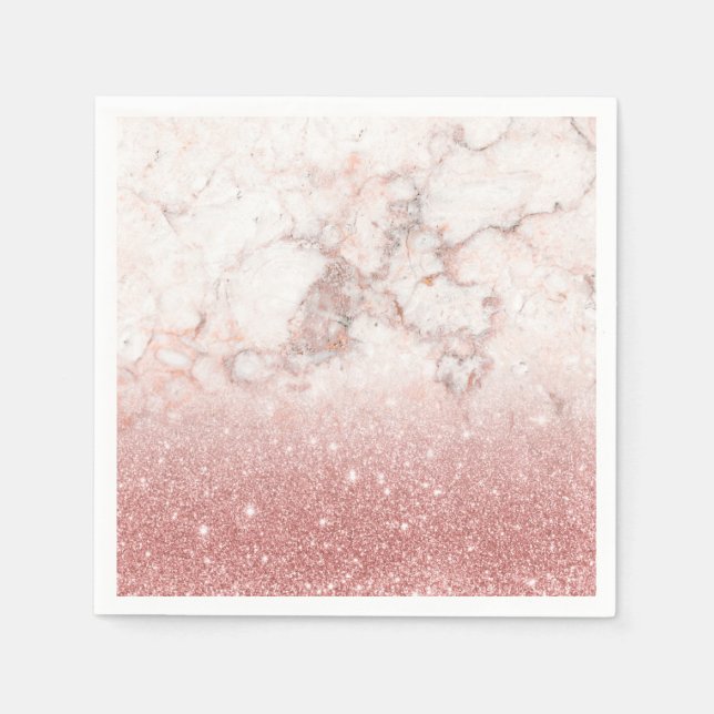Servilleta De Papel Elegante Faux Rosa Oro Purpurina Mármol Blanco Omb (Anverso)