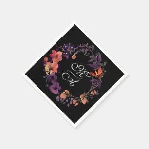 Servilleta De Papel Elegante favor de la boda floral negra y púrpura