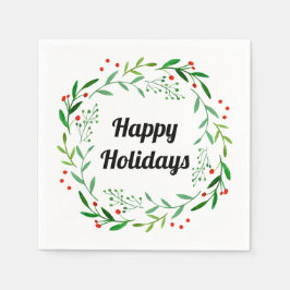 Servilleta De Papel Elegante Felices Fiestas Navidades Laurel Wreath