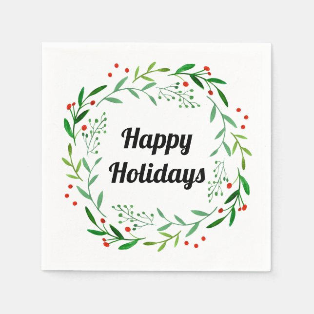 Servilleta De Papel Elegante Felices Fiestas Navidades Laurel Wreath (Anverso)