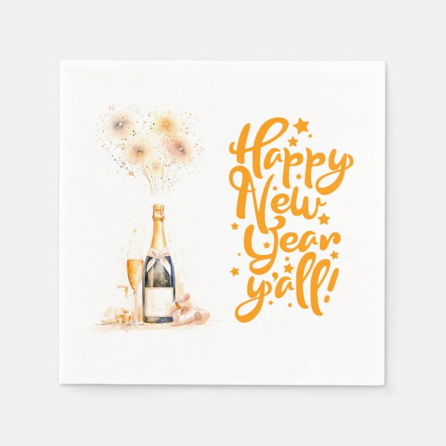 Servilleta De Papel Elegante Feliz Año Nuevo Champagne Fiestas Napkins (Anverso)