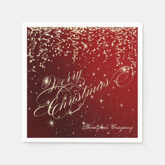 Servilleta De Papel Elegante Feliz Navidad, Confetti de oro (Anverso)
