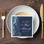 Servilleta De Papel Elegante Fiesta de Bat Mitzvah de la Armada Azul d<br><div class="desc">Elegante ágata azul marino y oro decora el costado de esta moderna servilleta fiesta Bat Mitzvah. El nombre de su hija está escrito en un hermoso guión formal bajo la Estrella de David. Perfecto para una moda,  elegante familia judía celebrando la llamada de un chica a la Torá.</div>