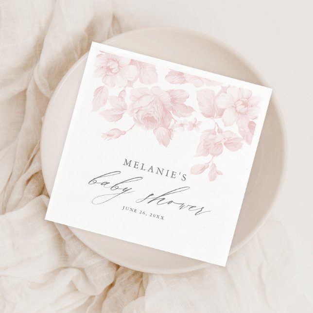 Servilleta De Papel Elegante fiesta de bebé con flores en rosa (Subido por el creador)