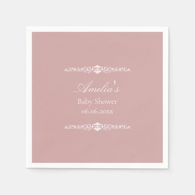 Servilleta De Papel Elegante Fiesta de Bebé de Estilo Regencia Rosa (Anverso)