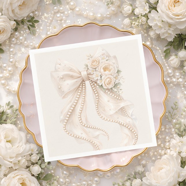 Servilleta De Papel Elegante Fiesta de Bebé Floral con Lazo (Subido por el creador)