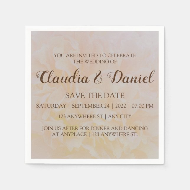 Servilleta De Papel Elegante fiesta de bodas florida de peones polvori (Anverso)