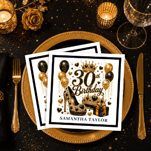 Servilleta De Papel Elegante Fiesta de Cumpleaños 30 con Brillo de Oro