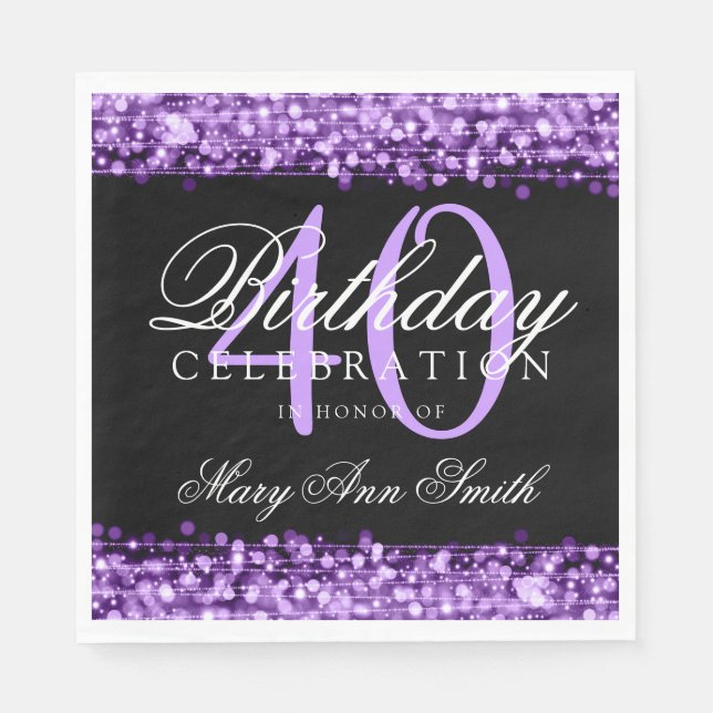 Servilleta De Papel Elegante Fiesta de cumpleaños 40 esparce morado (Anverso)
