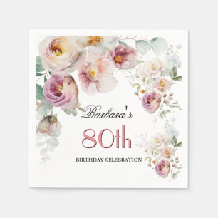 Servilleta De Papel Elegante Fiesta de Cumpleaños 80 con Florales en A