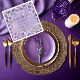 Servilleta De Papel Elegante Fiesta de Cumpleaños 80 de Flores Purpúre