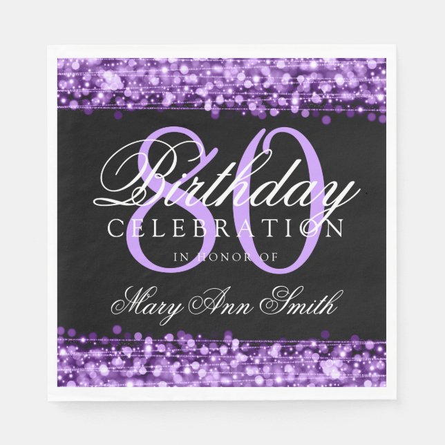 Servilleta De Papel Elegante fiesta de cumpleaños 80 esparce morado (Anverso)