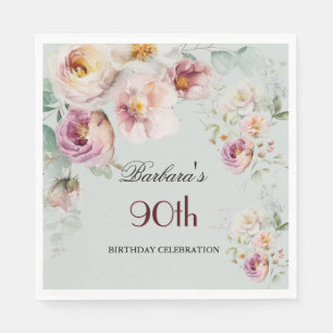 Servilleta De Papel Elegante Fiesta de Cumpleaños 90 con Florales en A