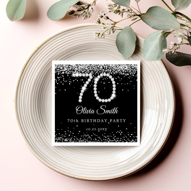 Servilleta De Papel Elegante Fiesta de Cumpleaños de los Diamantes Pla (Diamonds 70th Birthday Party Napkin)