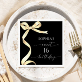 Servilleta De Papel Elegante Fiesta de Cumpleaños de Oro Bow Sweet 16