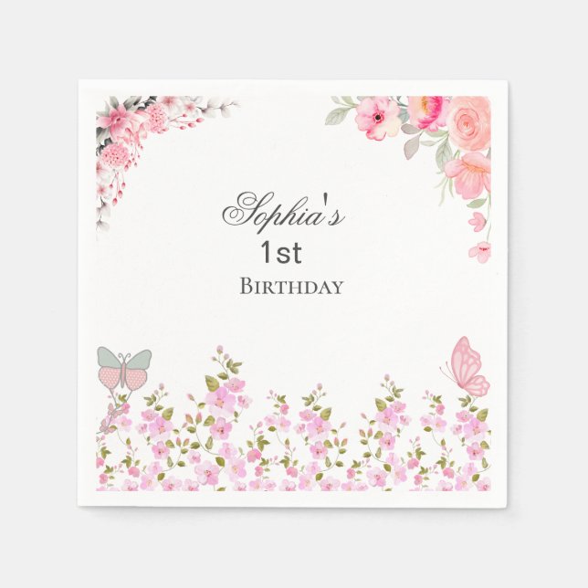 Servilleta De Papel Elegante fiesta de cumpleaños floral (Anverso)