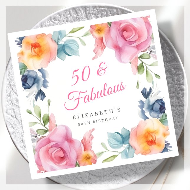 Servilleta De Papel Elegante fiesta de cumpleaños número 50 de Floral (Subido por el creador)