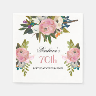 Servilleta De Papel Elegante fiesta de cumpleaños número 70 con flores