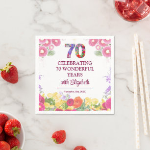 Servilleta De Papel Elegante fiesta de cumpleaños número 70 de Floral