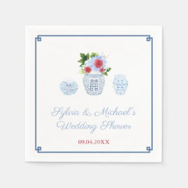 Servilleta De Papel Elegante Fiesta de ducha con flores azul rojo blan