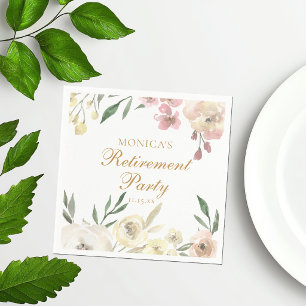 Servilleta De Papel Elegante fiesta de jubilación con flores en guión 