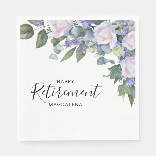 Servilleta De Papel Elegante Fiesta de Jubilación Personalizado Floral (Anverso)