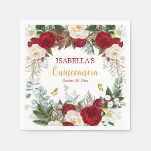 Servilleta De Papel Elegante Fiesta de la floral dorada roja de Quince