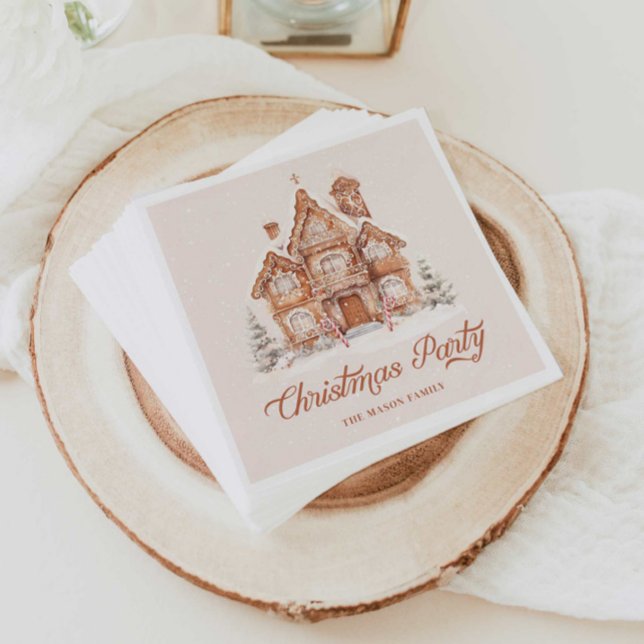Servilleta De Papel Elegante Fiesta de Navidades de Gingerbread House (Gingerbread House Christmas Party personalized paper napkins)