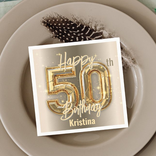 Servilleta De Papel Elegante Fiesta de Oro y Diamante 50 cumpleaños (Subido por el creador)
