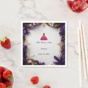 Servilleta De Papel Elegante Fiesta de Quinceañera Purple y Gold