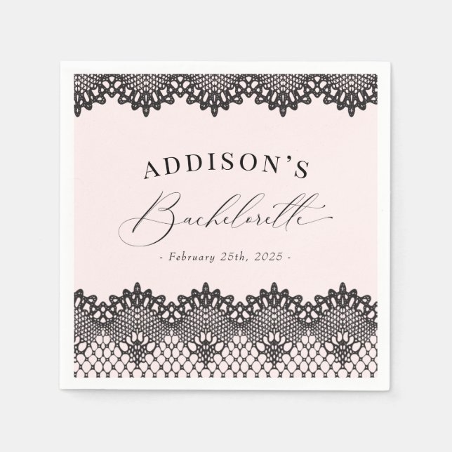 Servilleta De Papel Elegante fiesta de soltera rosa con encaje negro (Anverso)